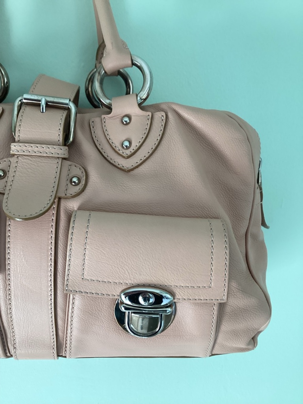 VTG Marc Jacobs Large Leather Shoulder Bag Dusty Rose Y2K - Picture 14 of 16